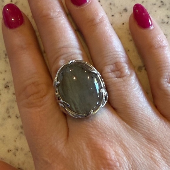 Vintage Sterling Silver 925 Labradorite Ring Size 8.25 Boho Statement - Picture 1 of 8